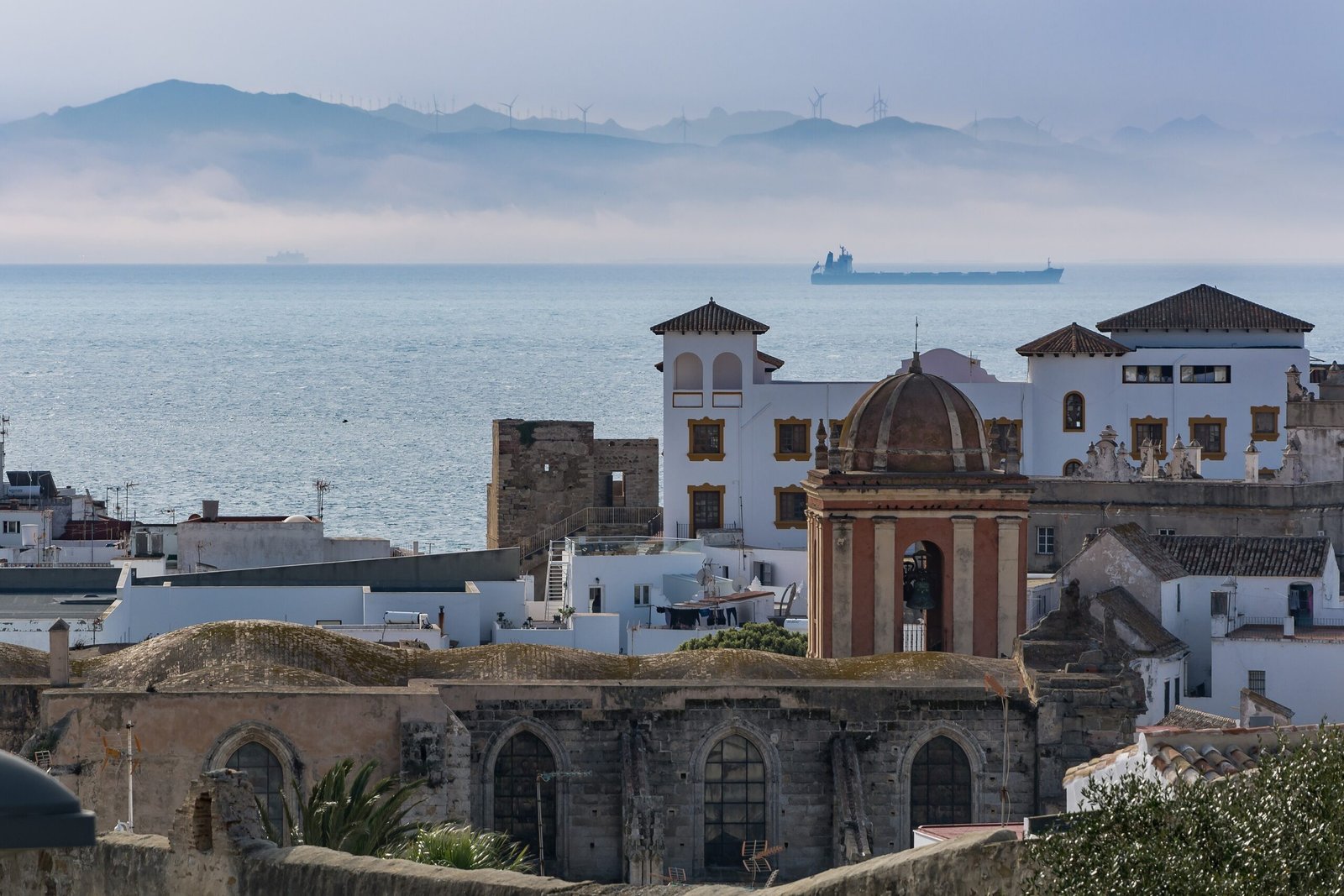 The Strait of Gibraltar and the mountains of Morocco seen from Tarifa